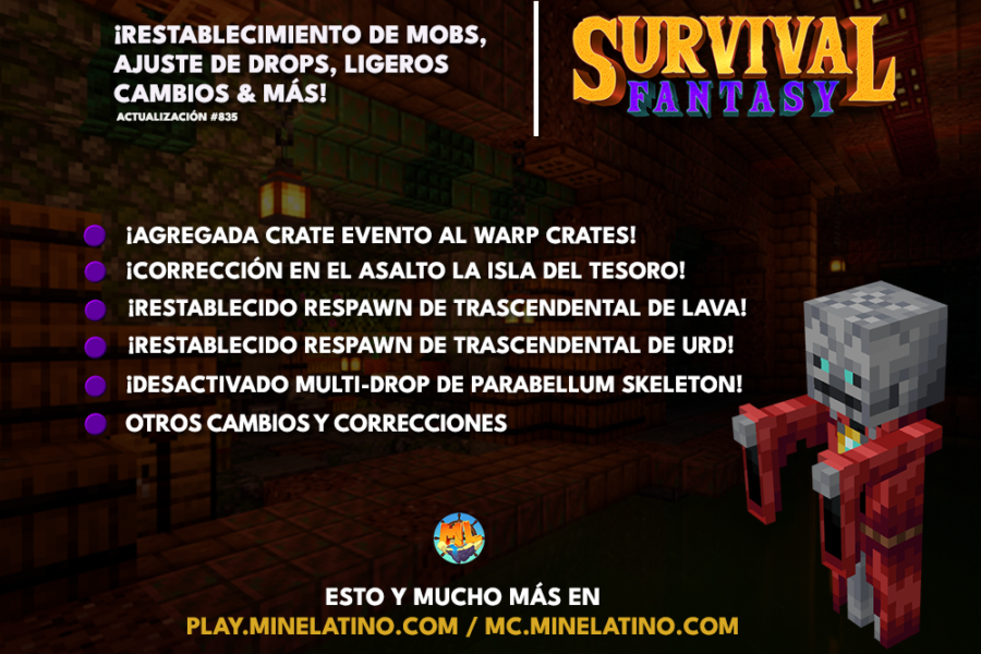 835 | ¡Restablecimiento de mobs, ajuste de drops, ligeros cambios & más!