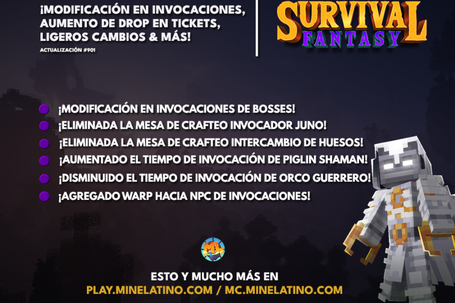 #901 | ¡Modificación en invocaciones, aumento de drop en ticket, ligeros cambios & más!