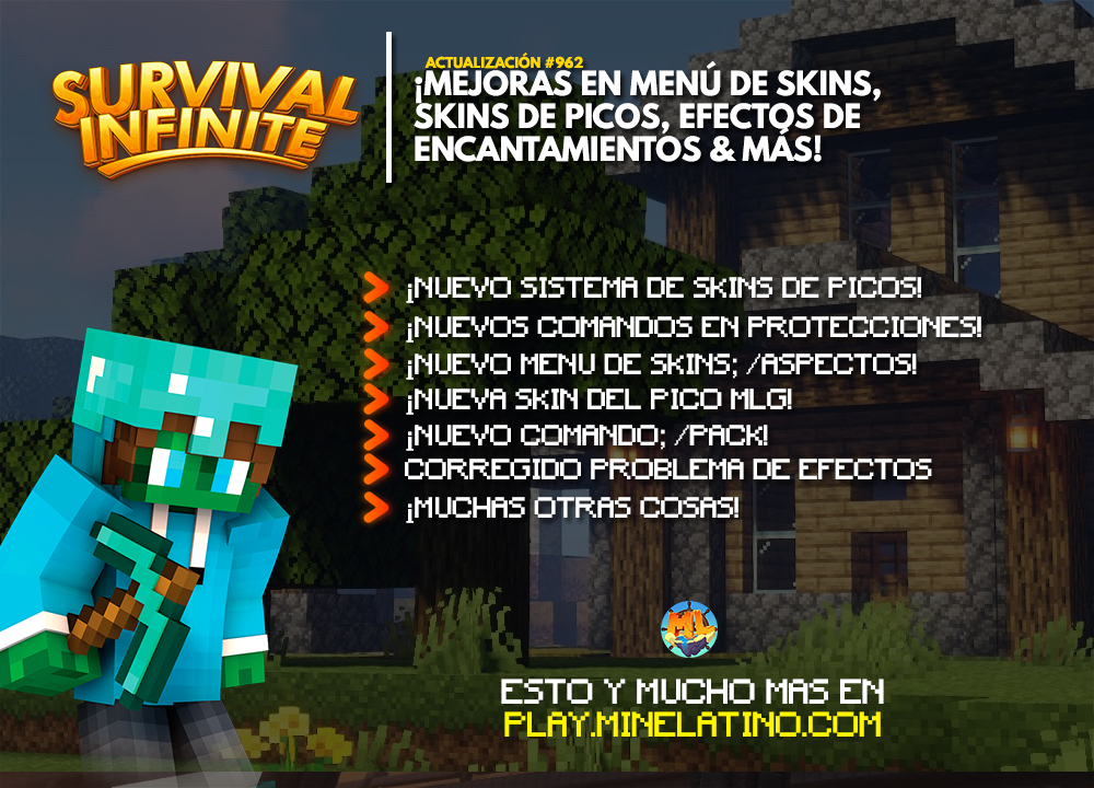 #962 | ¡Mejoras en menú de skins, skins de picos, efectos de encantamientos & mucho más!