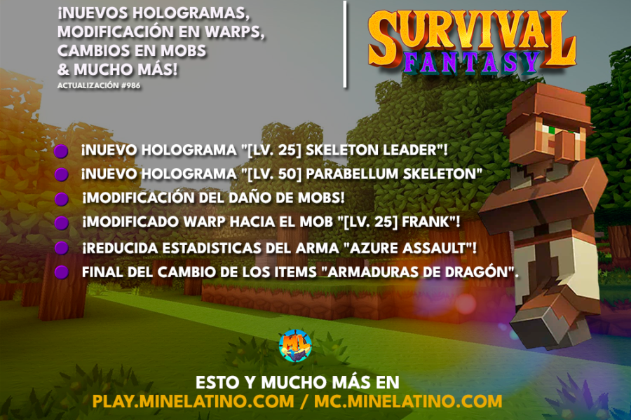 ¡Nuevos hologramas, modificación en warps, cambios en mobs & más!
