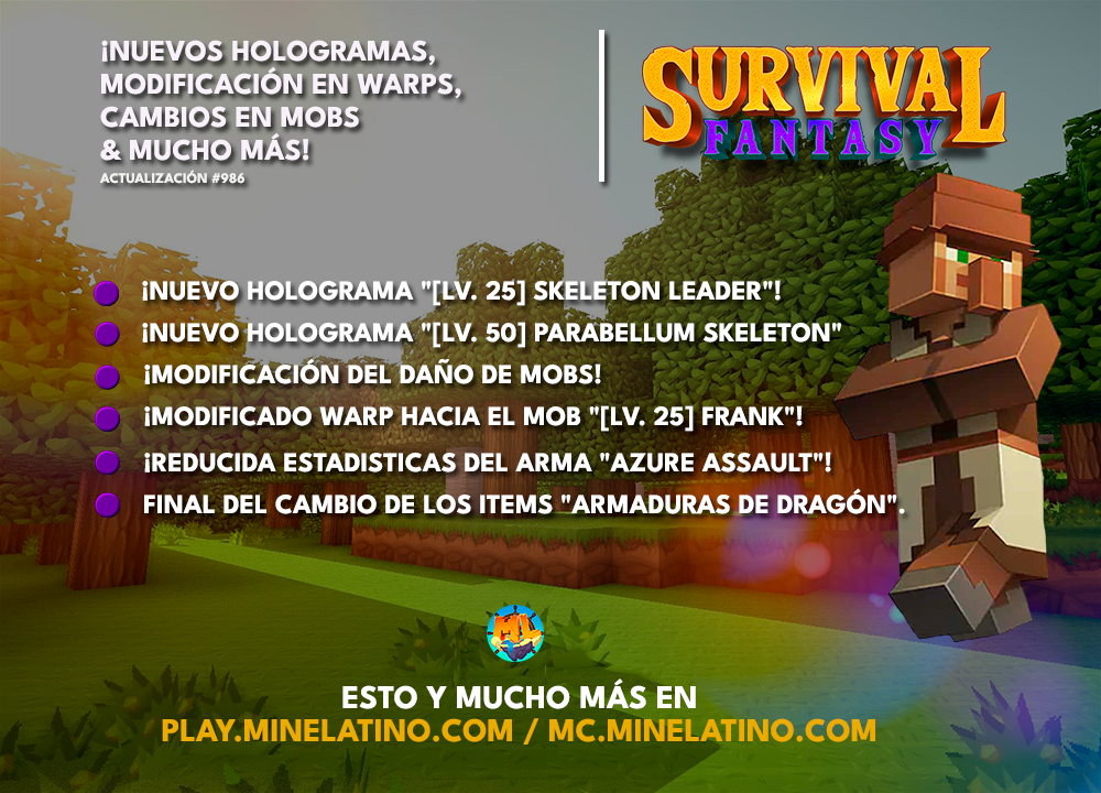 ¡Nuevos hologramas, modificación en warps, cambios en mobs & más!